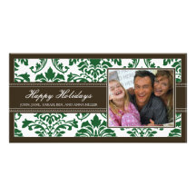 Brown elegante y personalizado verde del damasco b tarjeta fotografica personalizada