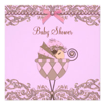 Brown rosado gotea la fiesta de bienvenida al bebé invitación personalizada