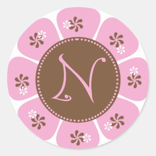 Brown y monograma rosado N Etiqueta