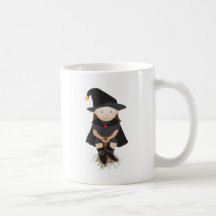 Bruja amistosa en una escoba taza de café