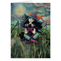 Bruja de Halloween con arte de la fantasía de los  Felicitación