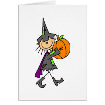 Bruja de Halloween con la calabaza Tarjeton