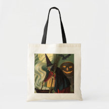 Bruja de Halloween del vintage que revuelve la cal Bolsas
