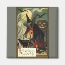 Bruja de Halloween del vintage que revuelve la cal Imán Para Frigorífico