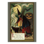 Bruja de Halloween del vintage que revuelve la cal Felicitación