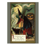 Bruja de Halloween del vintage que revuelve la cal Tarjeta Postal