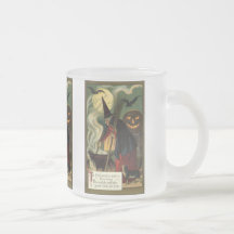 Bruja de Halloween del vintage que revuelve la cal Tazas De Café