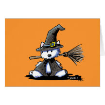 Bruja de KiniArt Halloween Westie Tarjeta