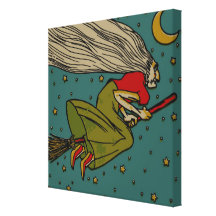 Bruja fantasmagórica de Halloween del vintage en l Impresión De Lienzo