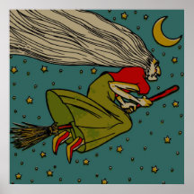 Bruja fantasmagórica de Halloween del vintage en l Posters