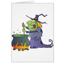 Bruja fea de Halloween que prepara una poción Tarjeta