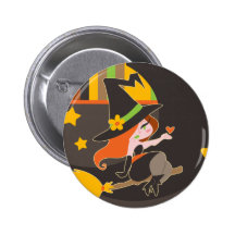 Bruja pelirroja linda del "feliz Halloween" Pin