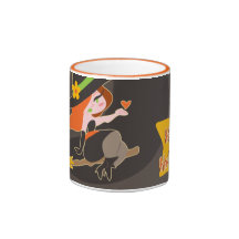 Bruja pelirroja linda del "feliz Halloween" Tazas De Café