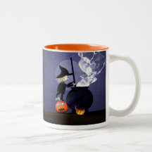 Bruja y caldera de Halloween Taza De Café