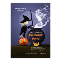 Bruja y caldera del fiesta de Halloween Anuncio