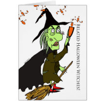 Brujas tardías de Halloween, tarjeta divertida de 