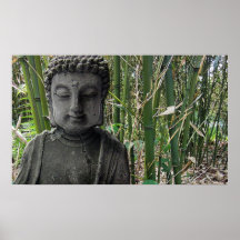 Buda figura con bambú en el fondo posters