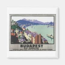 Budapest vía el poster del viaje del vintage de Ha Iman De Frigorífico