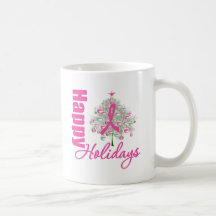 Buenas fiestas cinta del rosa del cáncer de pecho tazas