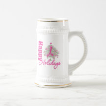 Buenas fiestas cinta del rosa del cáncer de pecho taza de café