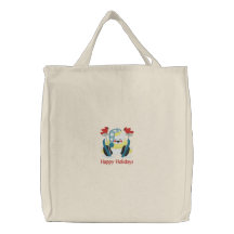 Buenas fiestas la bolsa de asas bordada del oso de