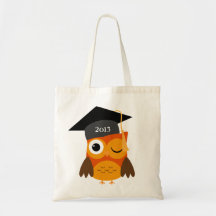 Búho anaranjado con la clase del diploma de bolso  bolsas de mano