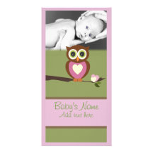 Búho Announcment del bebé Tarjetas Fotograficas Personalizadas