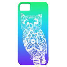 Búho blanco azul y verde iPhone 5 Case-Mate cobertura