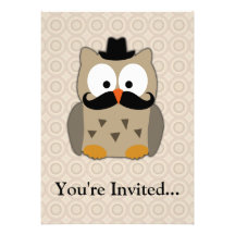 Búho con el bigote y el gorra invitación