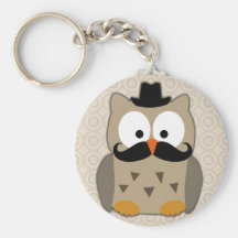 Búho con el bigote y el gorra llavero personalizado