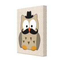 Búho con el bigote y el gorra impresiones de lienzo