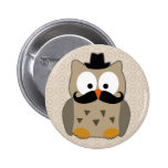 Búho con el bigote y el gorra pins