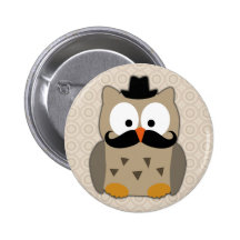 Búho con el bigote y el gorra pins