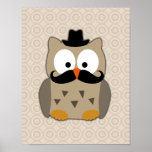 Búho con el bigote y el gorra poster