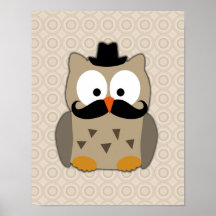 Búho con el bigote y el gorra poster