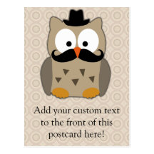 Búho con el bigote y el gorra tarjetas postales