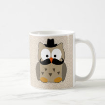 Búho con el bigote y el gorra taza