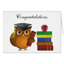 Búho con los libros, tarjeta de felicitación de la