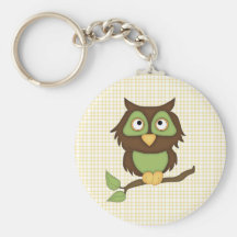 Búho del dibujo animado (verde) llaveros personalizados