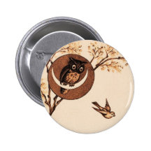 Búho del vintage en luna pin