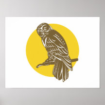 Búho en la rama retra poster