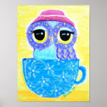 Búho en una taza de té impresiones