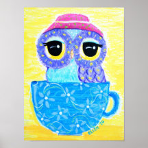 Búho en una taza de té impresiones