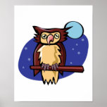búho encaramado en el claro de luna posters