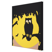 Búho fantasmagórico de Halloween del vintage, árbo Lona Estirada Galerias