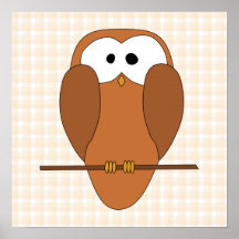 Búho lindo de Brown, fondo beige del control Posters