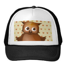 Búho lindo en fondo beige del modelo del corazón gorro de camionero