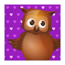 Búho lindo en fondo del modelo de Purple Heart Impresiones En Lienzo Estiradas