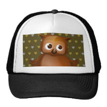 Búho lindo en fondo del modelo del corazón de Brow Gorras