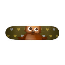 Búho lindo en fondo del modelo del corazón de Brow Monopatín Personalizado
